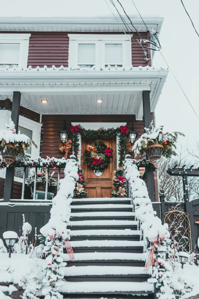 Snowy house with Christmas decor